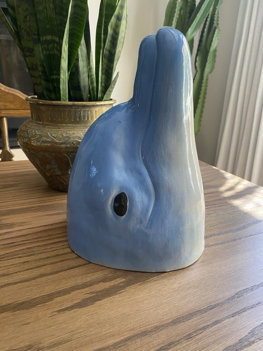 Vintage 1980s Hand Painted Ceramic Dolphin Hanging Wall Hanging Head Nautical